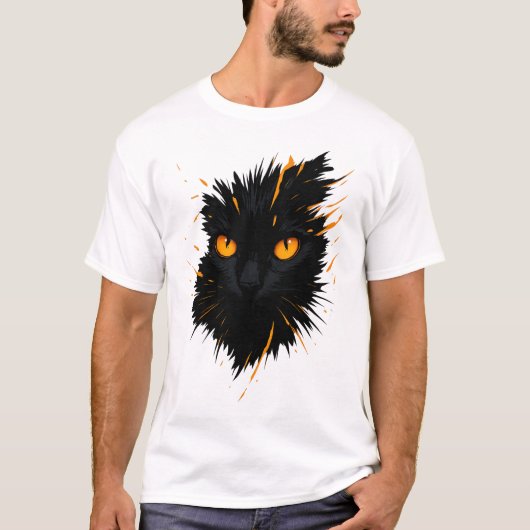 T-shirt Midnight Gaze – Fiery-Eyed Black Cat Art (Devant)