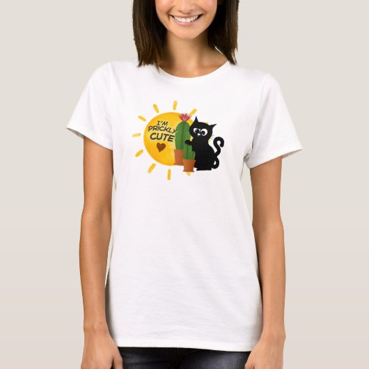 T-shirt mignon avec chat noir et cactus (Devant)