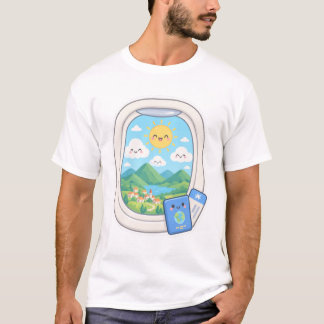 T-shirt Mignon avion kawaii vue de la fenêtre voyage