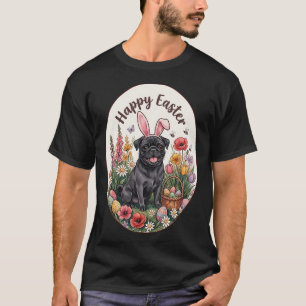 T-shirt Mignon Bouledogue Noir Joyeuses Pâques Lapin de Pâ