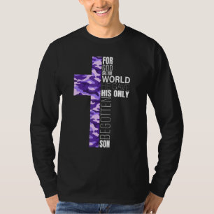T-shirt Mignon camouflage violet croix chrétienne femmes h
