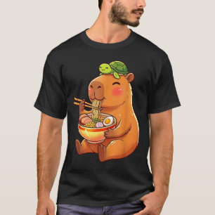 T-shirt Mignon capybara et tortue sac à dos ramen kawaii