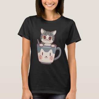 T-shirt Mignon Chat Anime dans un Dessin Vectoriel de Tass