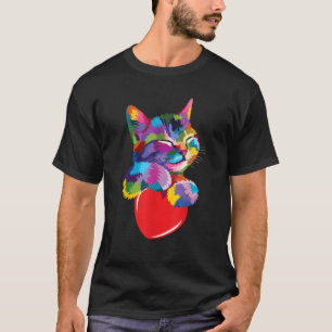 T-shirt mignon chat coloré câlin coeur art pour amateur de