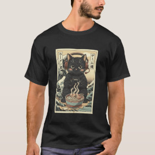 T-shirt Mignon Chat De Joueur Kawaii Drôle Ramen Rétro Jap