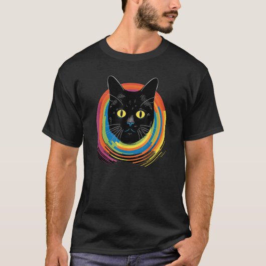 T-shirt mignon Chat devant le propriétaire de chats arc-en (Devant)