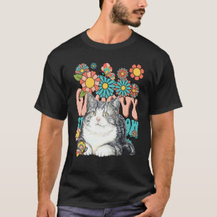 T-shirt Mignon chat groovy miaou fleur papillon rétro