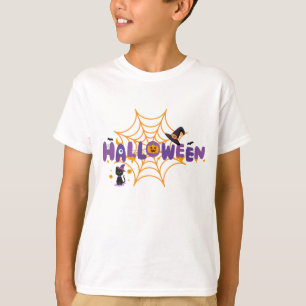 T-shirt Mignon Chat Noir et Toile d'Araignée Halloween pou
