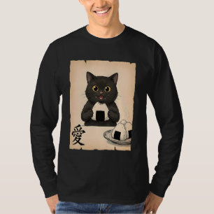 T-shirt Mignon Chat Noir Onigiri Anime Japonais Kawaii Aes