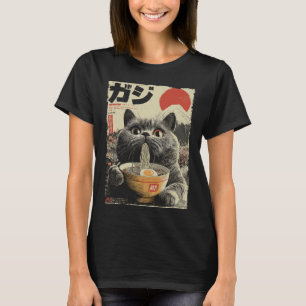T-shirt Mignon Chat Ramen Esthétique Japonais Ukiyo-e Fuji