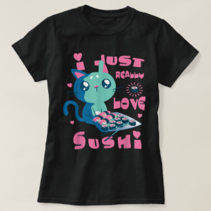 T-shirt Mignon Chat Sushi Design Amoureux de Sushi Kawaii