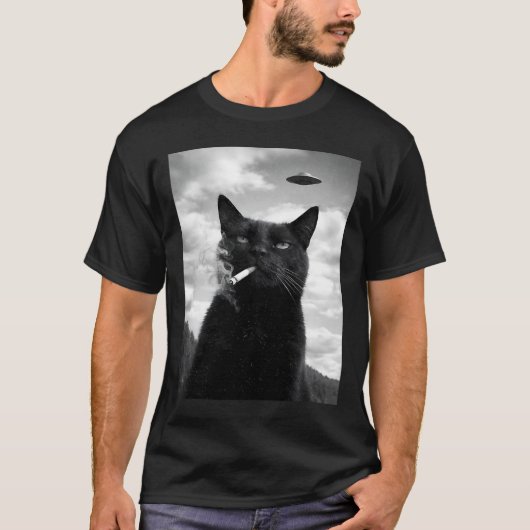 T-shirt Mignon Chat Ufo Mème Selfie Alien (Devant)