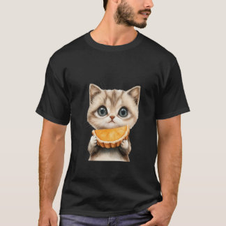 T-shirt Mignon chaton mangeant une tarte orange - Art aqua