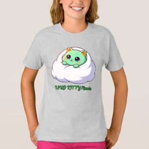T-shirt Mignon Chaton Mint Kawaii dans un Nuage