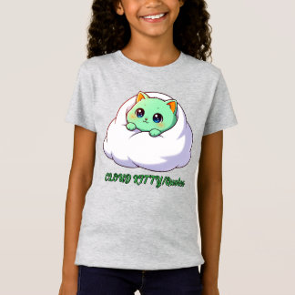 T-Shirt Mignon Chaton Mint Kawaii dans un Nuage