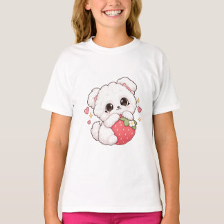 T-shirt Mignon chiot Kawaii qui enlace une fraise
