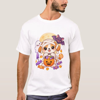T-shirt Mignon chiot maman Kawaii Halloween bonbons