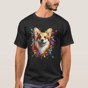 T-shirt Mignon Corgi Gallois aux éclaboussures de peinture