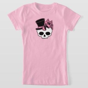 T-Shirt Mignon Crâne avec chapeau Rose rose Bow