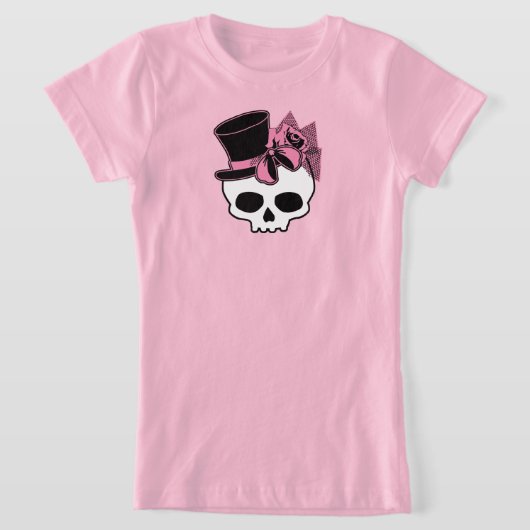 T-Shirt Mignon Crâne avec chapeau Rose rose Bow (Poser)