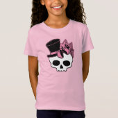 T-Shirt Mignon Crâne avec chapeau Rose rose Bow (Devant)
