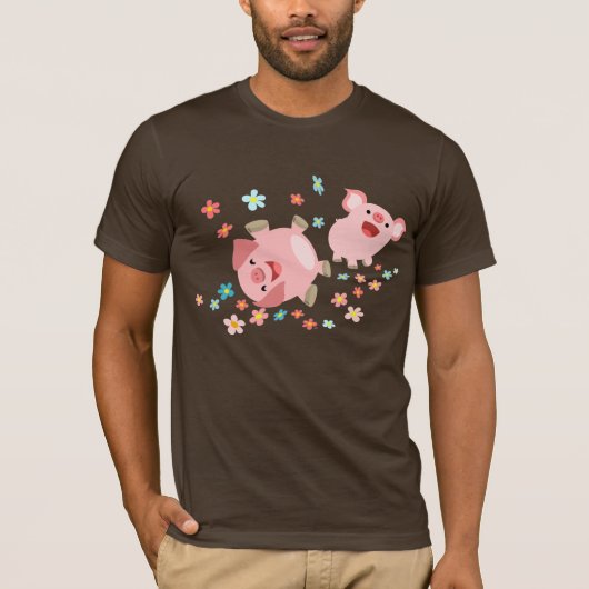 T-shirt mignon de deux porcs de bande dessinée au (Devant)