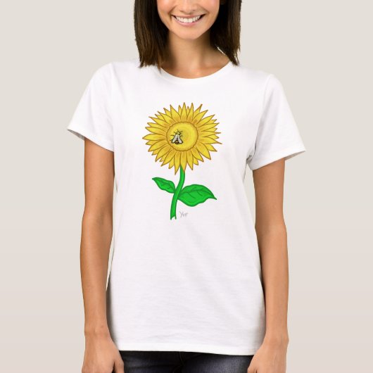 T-shirt mignon de femmes de fleur de Sun (Devant)