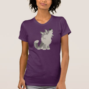 T-shirt mignon de femmes de loup de bande dessiné
