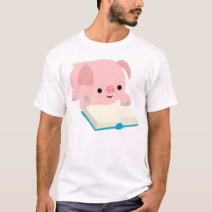 T-shirt mignon d'enfants de porcelet de lecture de