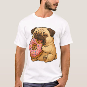 T-shirt Mignon donut pug cartoon drôle qui mâche 