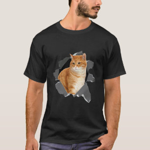T-shirt Mignon drôle costume déchiré visage de chat orange