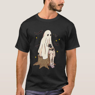 T-shirt Mignon Drôle Petit Chat Noir Et Fantôme Féminin Ép