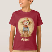 T-shirt mignon épouvantail d'automne ajouter nom enfants (Devant)