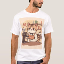 T-shirt mignon et drôle de chat barista et café
