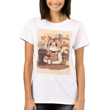 T-shirt mignon et drôle de chat de barista avec du