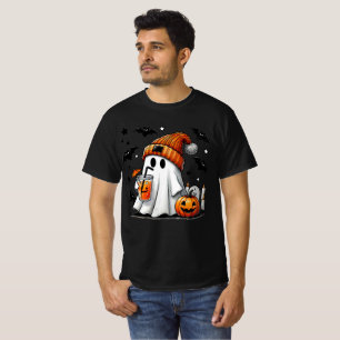 T-shirt Mignon fantôme avec boisson et art de citrouille