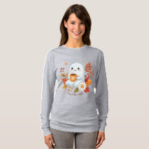 T-shirt Mignon Fantôme Buvant du Café - Vibes Cosy
