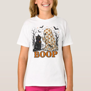 T-shirt Mignon fantôme qui boop chat noir floral Art Hallo