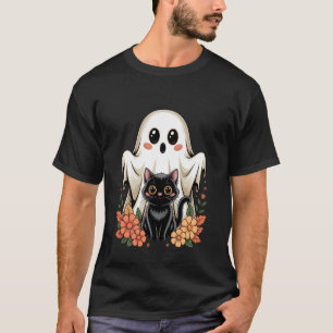 T-shirt Mignon Fantôme Rétro Chat Noir Floral Halloween So