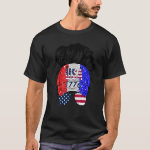 T-shirt Mignon fille Messy Bun Casquette drapeau américain