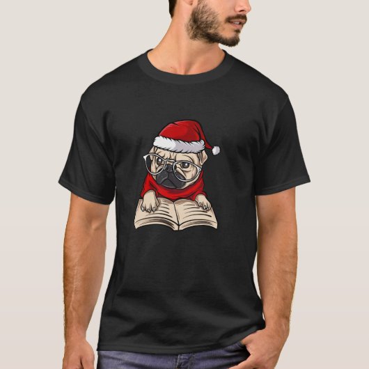 T-shirt Mignon Français Bulldog Mops Santa Hat Image Noël (Devant)