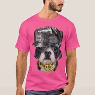 T-shirt Mignon Français Bulldog Portant Casquette Hip hop 