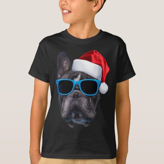 T-shirt Mignon Français Bulldog Santa Hat Image Drôle Chri (Devant)