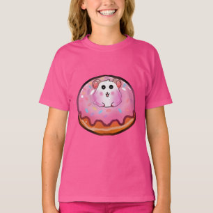 T-shirt Mignon Hamster Kawaii dans l'Art du Donut Rose Gla