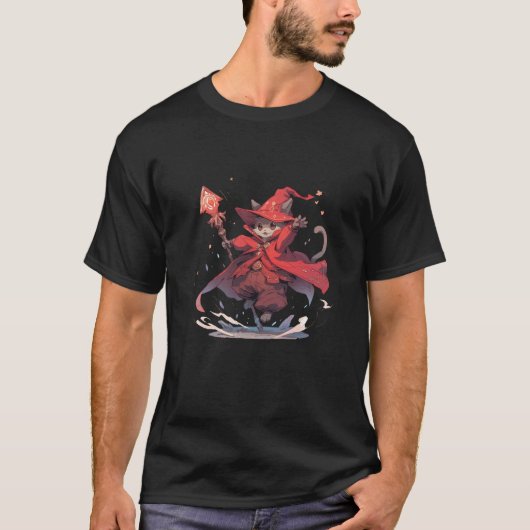 T-shirt Mignon Héros Chat Mage Rouge (Devant)