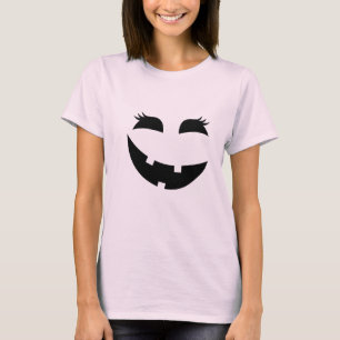 T-shirt Mignon Jack-O-Lantern Halloween noir avec Cils