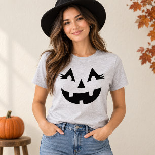 T-shirt Mignon Jack O Lanterne Cils Gris Femmes Halloween