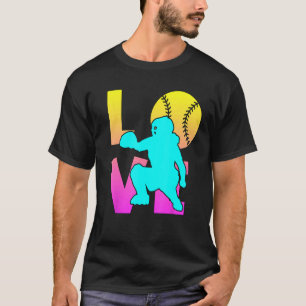 T-shirt Mignon J'aime Softball Recepteur Drôle Jeune Fille