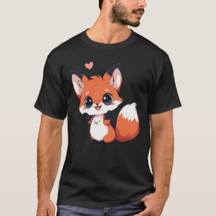 T-shirt Mignon Kawaii Chibi Renard avec Cœur