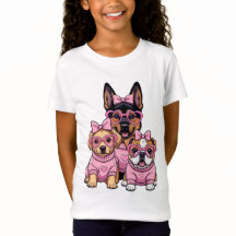 T-shirt Mignon Kawaii Chiens Roses Filles